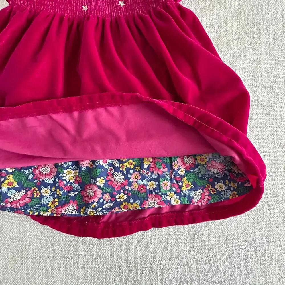 Mini Boden Fuchsia Velvet Star Embroidered Party Dress VGUC 2/3